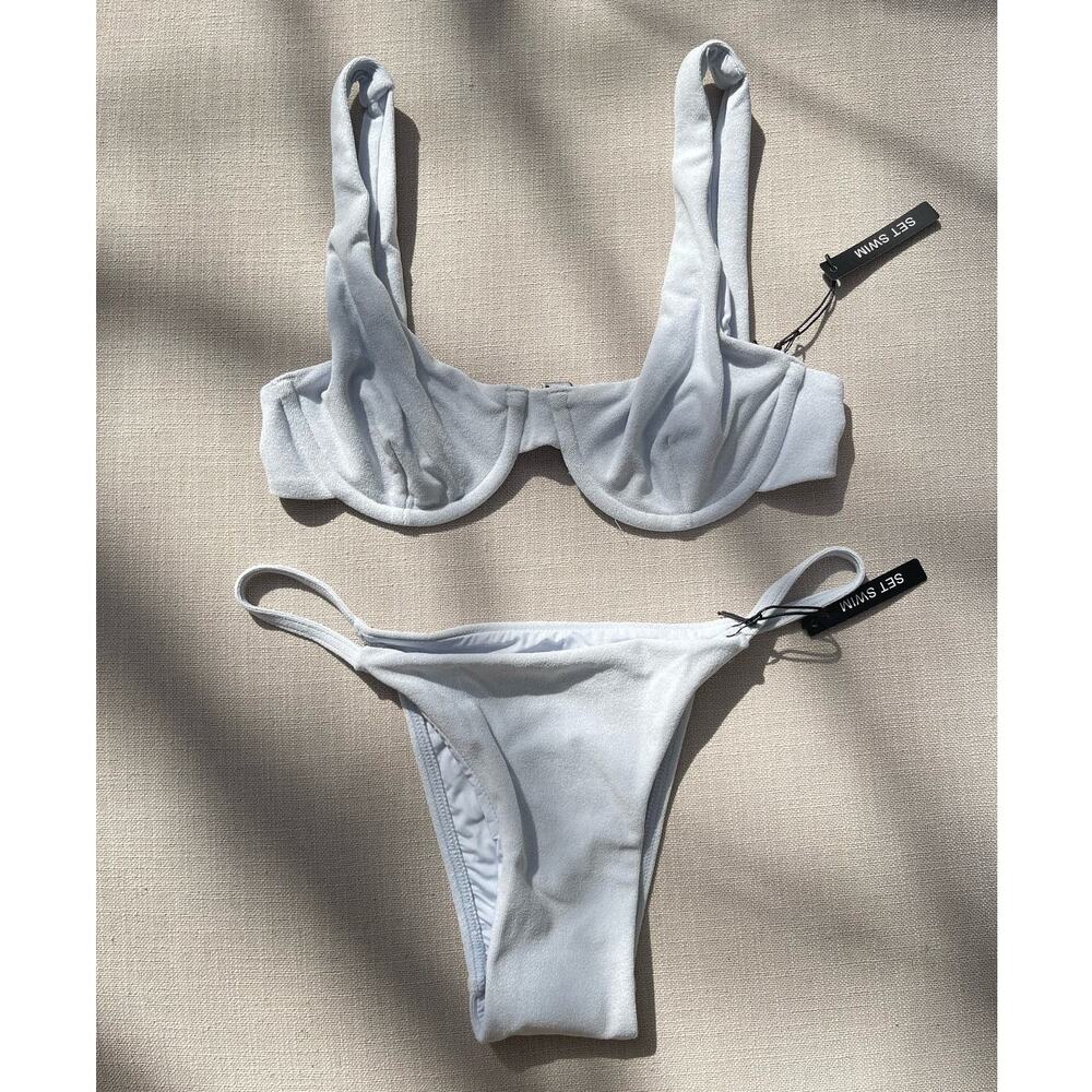 SET Active | NWOT Blue French Terry Bralette S + String Bikini Bottom XS